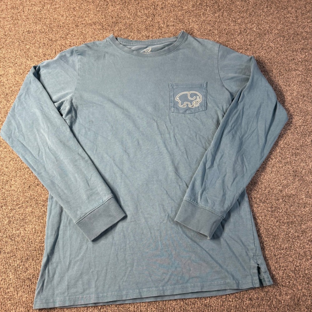 Ivory Ella Womens XS Long Sleeve Pocket T-Shirt Blue Sunset Elephant Graphic